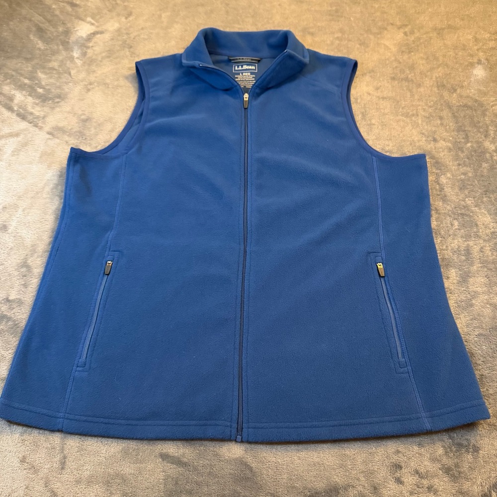 LL Bean Blue Fleece Vest Full Zip Mock‎ Neck 278161 Outdoor Womens Large Regular